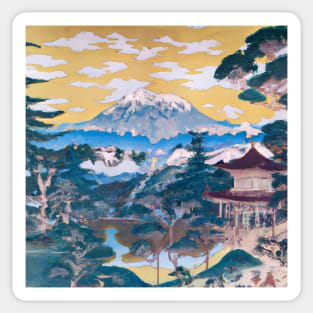 Japanese landscape with temple, impressionism style Sticker